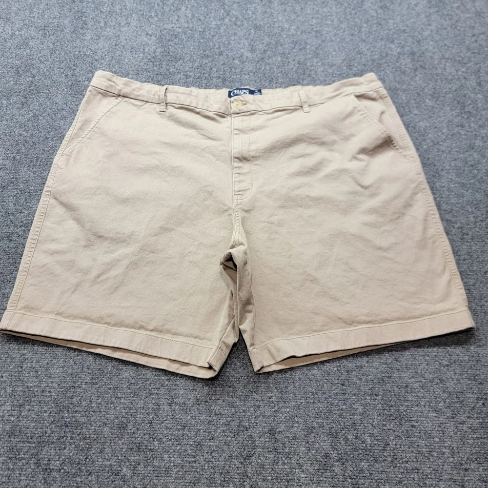 Chaps Mens Khaki Tan Stretch Chino Shorts Size 48 Flat Front Cotton Twill Casual